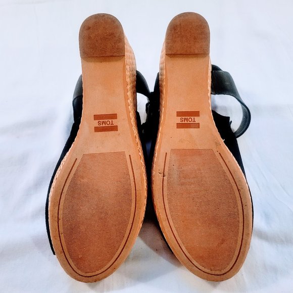 Toms Tropez Jute Wedge Slingback Sandal Platform Black Suede Heels - Picture 11 of 14